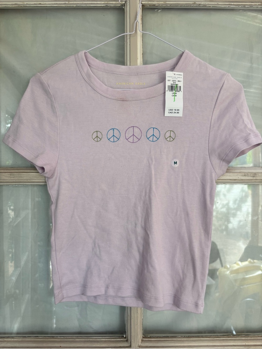 American Eagle Outfitters Lilac Peace Sign Graphic Tee
